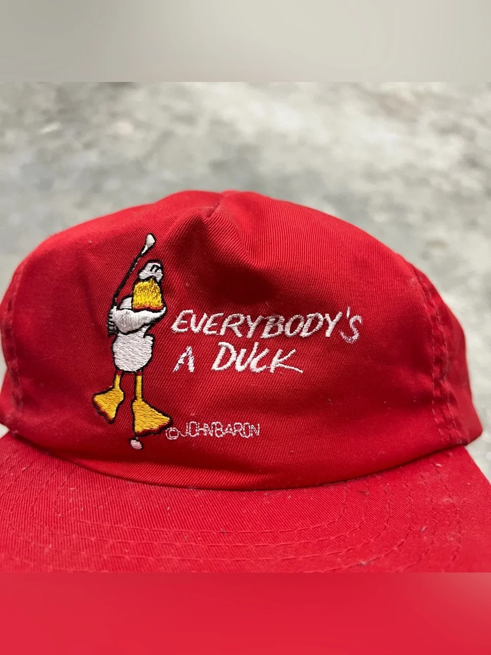 Vintage 80s Everybody Duck Golf Hat Red Foam Rope Trucker Cap Yupoong Korea